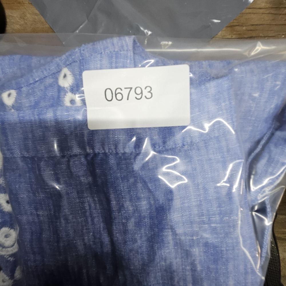 Talbots Top 3X Blue‎ Linen Blend Eyelet Embroidered Scalloped Coastal Elegance - Picture 12 of 12